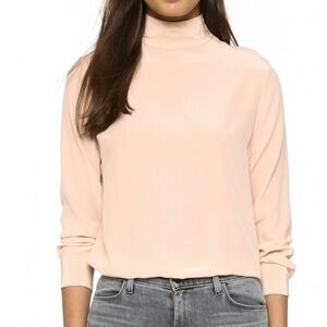 Equipment 100% silk high neck button neck blouse medium beige blush tan